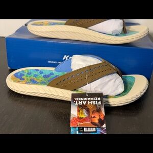 Korkers Fish Flip Dorado Sandals Flip Flops Blue/Green/Yellow Mens 12